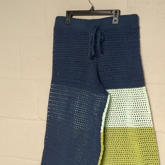 SHEIN Navy And Lime Green Crochet Knit Palazzo Pants Size 1X NWOT - Picture 2 of 4